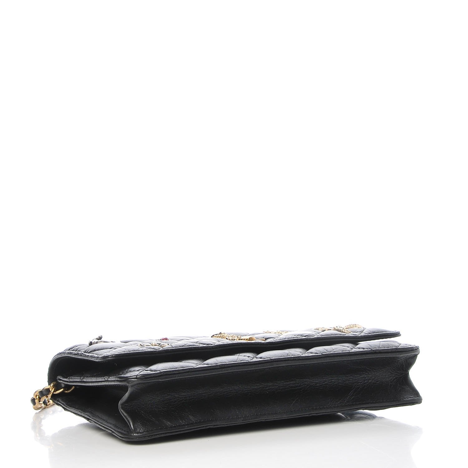 Chanel Aged Calfskin Quilted Lucky Charms 2.55 Reissue Wallet On Chain WOC Black 4 of 9