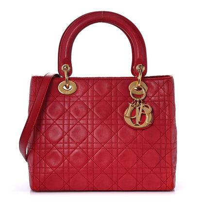 Christian Dior Lambskin Cannage Medium Lady Dior Red 1 of 12