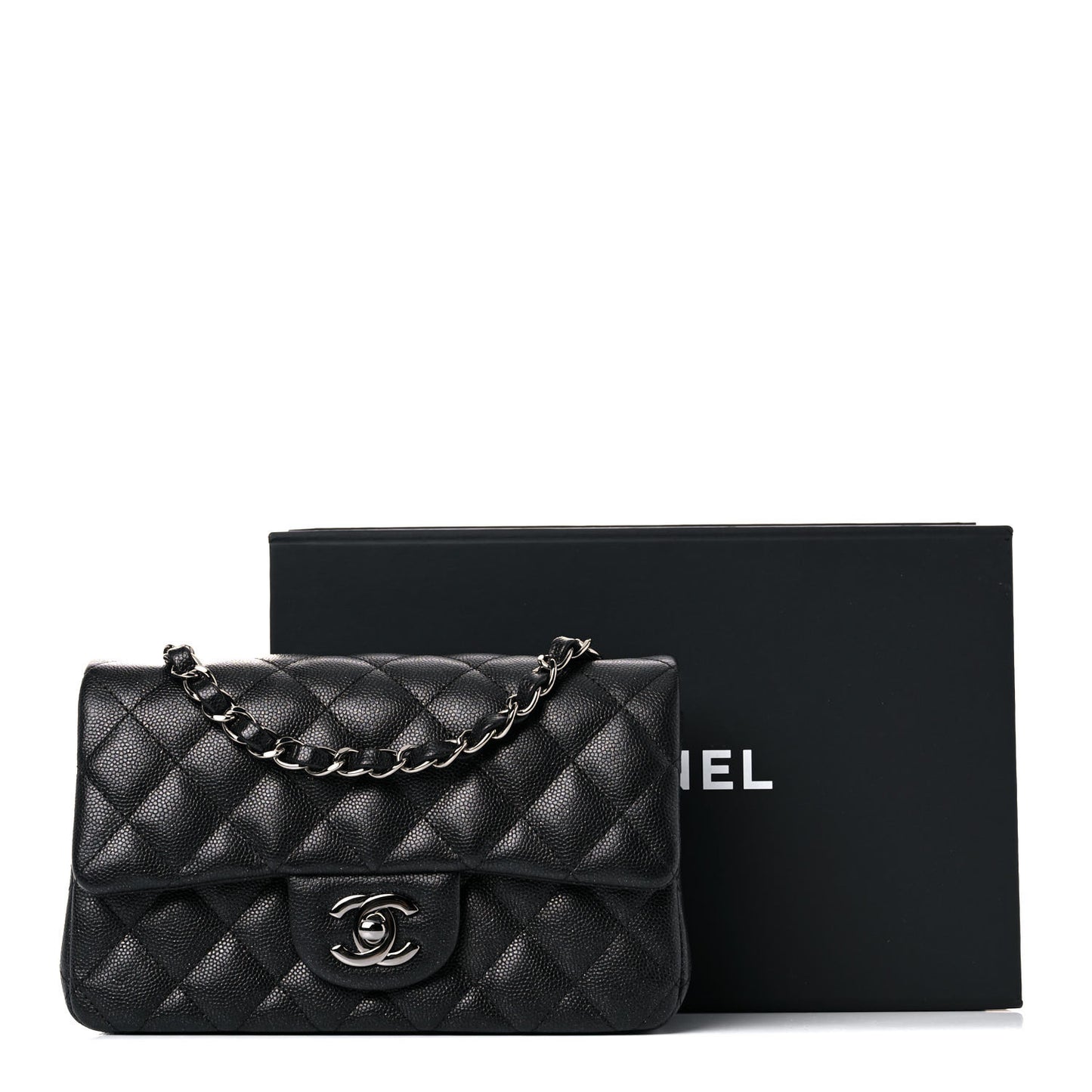 Iridescent Caviar Quilted Mini Rectangular Flap Black