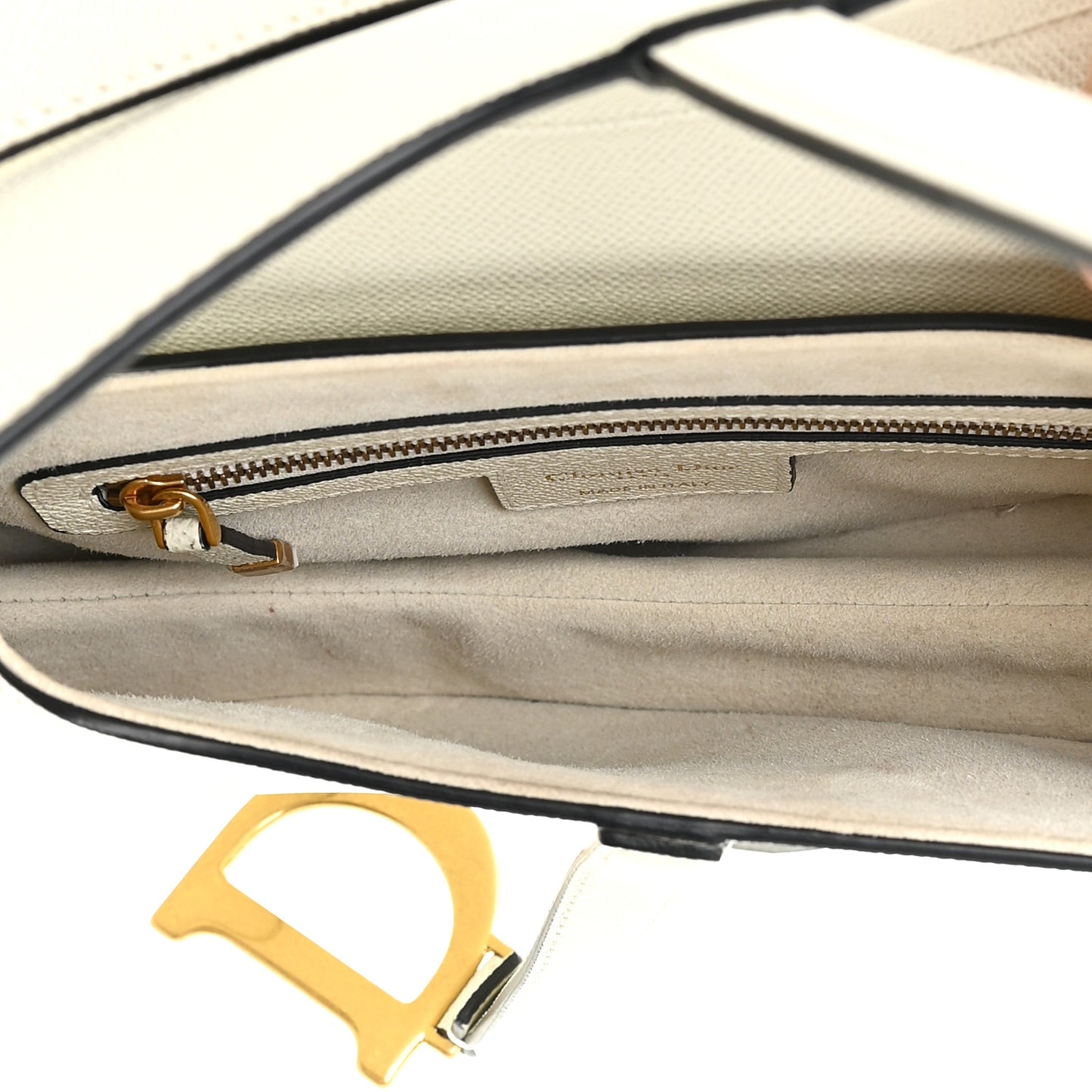 Grained Calfskin Saddle Bag White