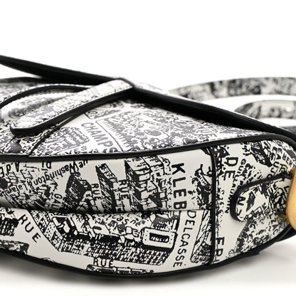 Christian Dior Calfskin Plan De Paris Printed Saddle Bag With Strap White Black 10 of 10