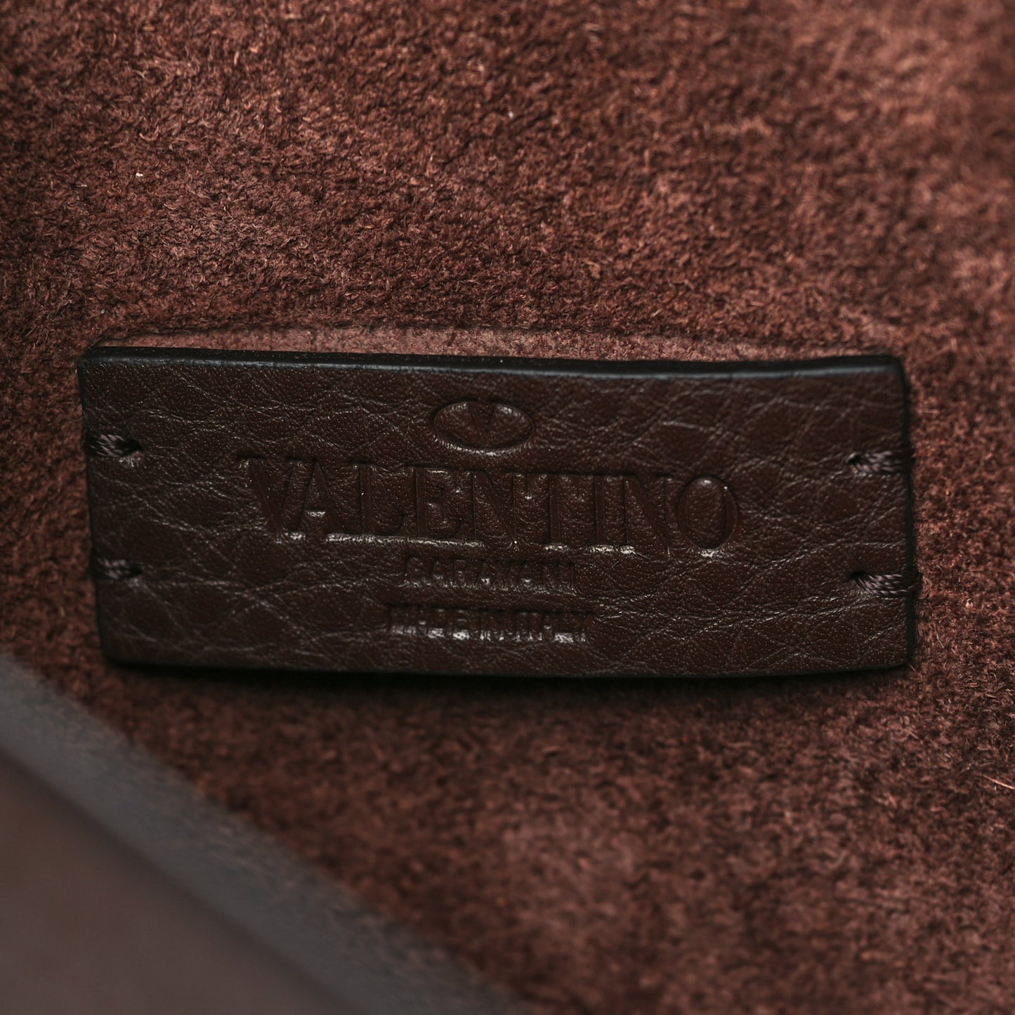Pebbled Calfskin Roman Stud Logo Crossbody Pouch Brown