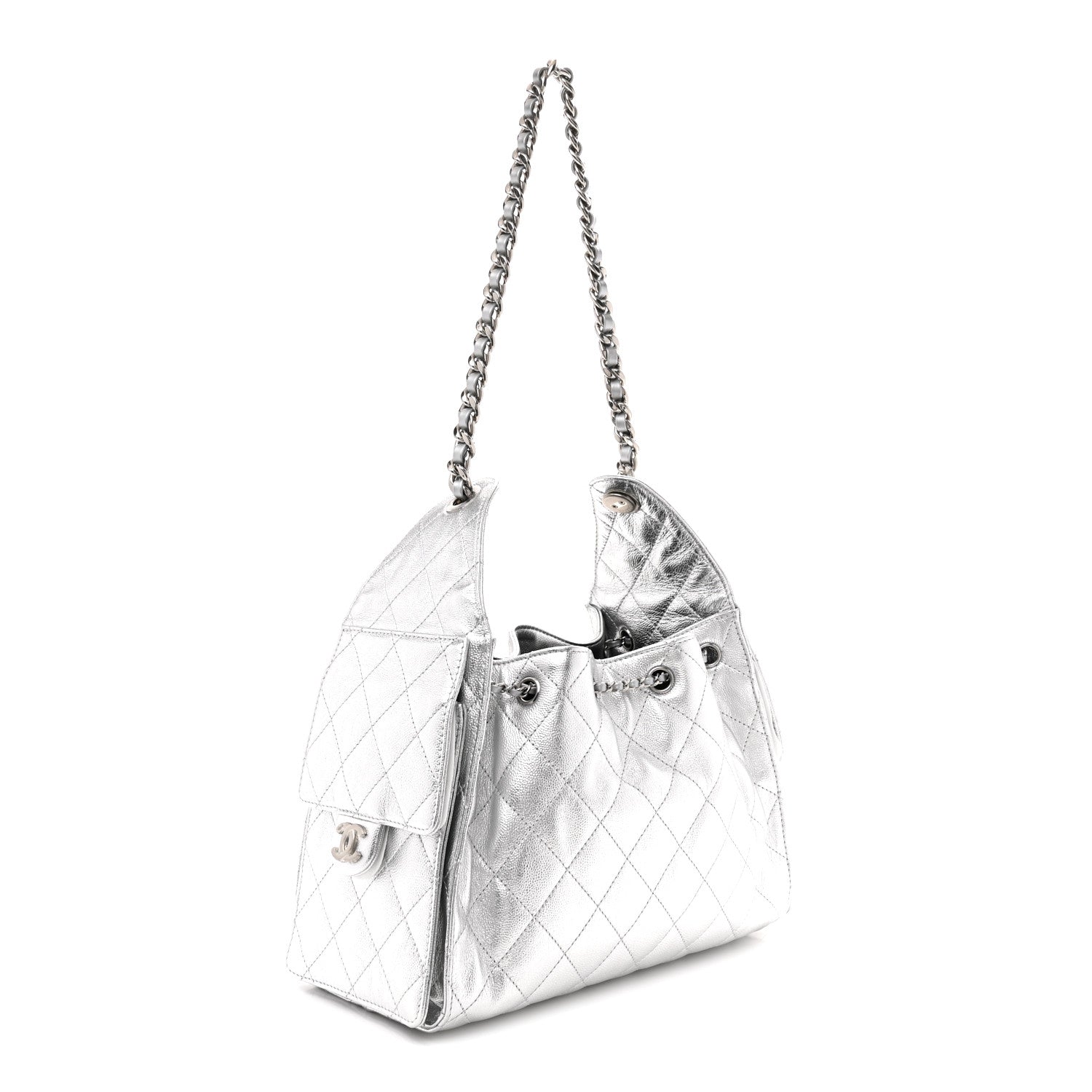 Chanel Metallic Caviar Quilted Small Chanel 25 Handbag Silver 3 of 9