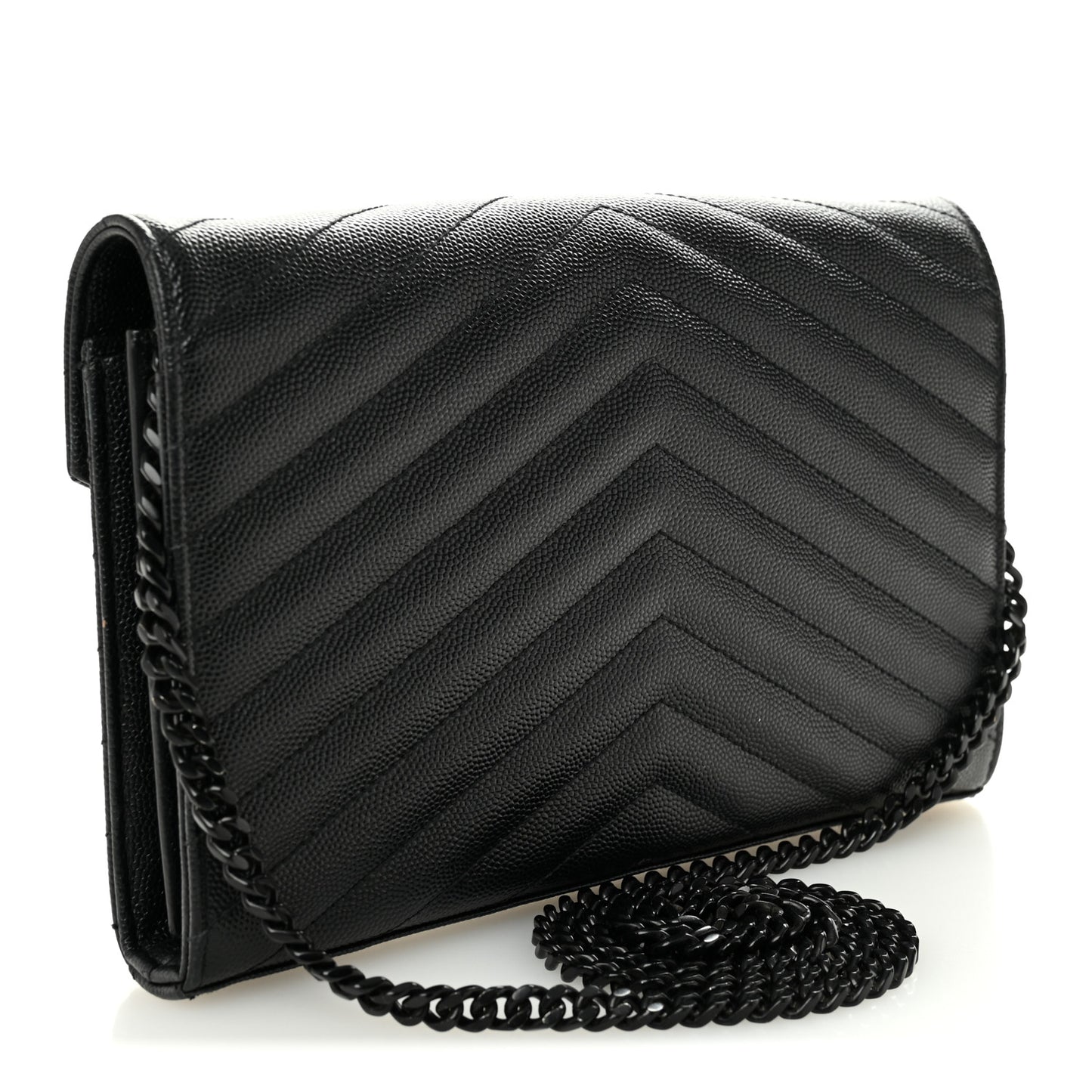 Grain De Poudre Matelasse Chevron Monogram Monochrome Chain Wallet Black