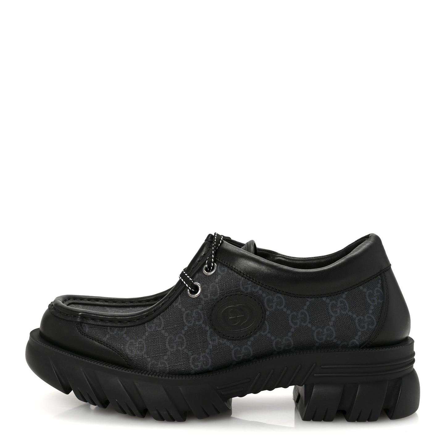GG Supreme Monogram Quebec Calfskin Retro Interlocking G Mens Platform Derby Loafers 8.5 Black