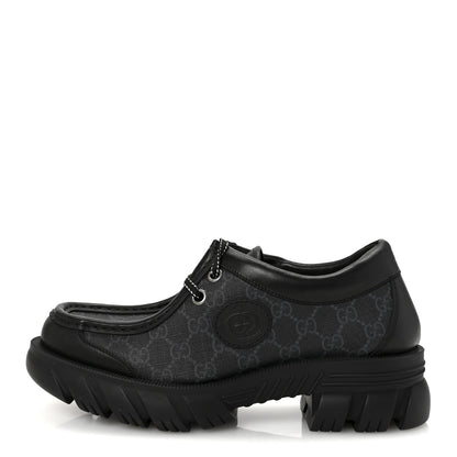 Gucci GG Supreme Monogram Quebec Calfskin Retro Interlocking G Mens Platform Derby Loafers 8.5 Black 1 of 8