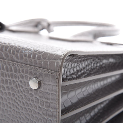 Saint Laurent Calfskin Crocodile Embossed Small Sac De Jour Fog 14 of 21