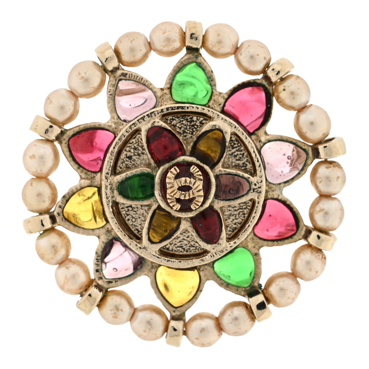 Gripoix Pearl Flower CC Ring 53 6.5 Multicolor