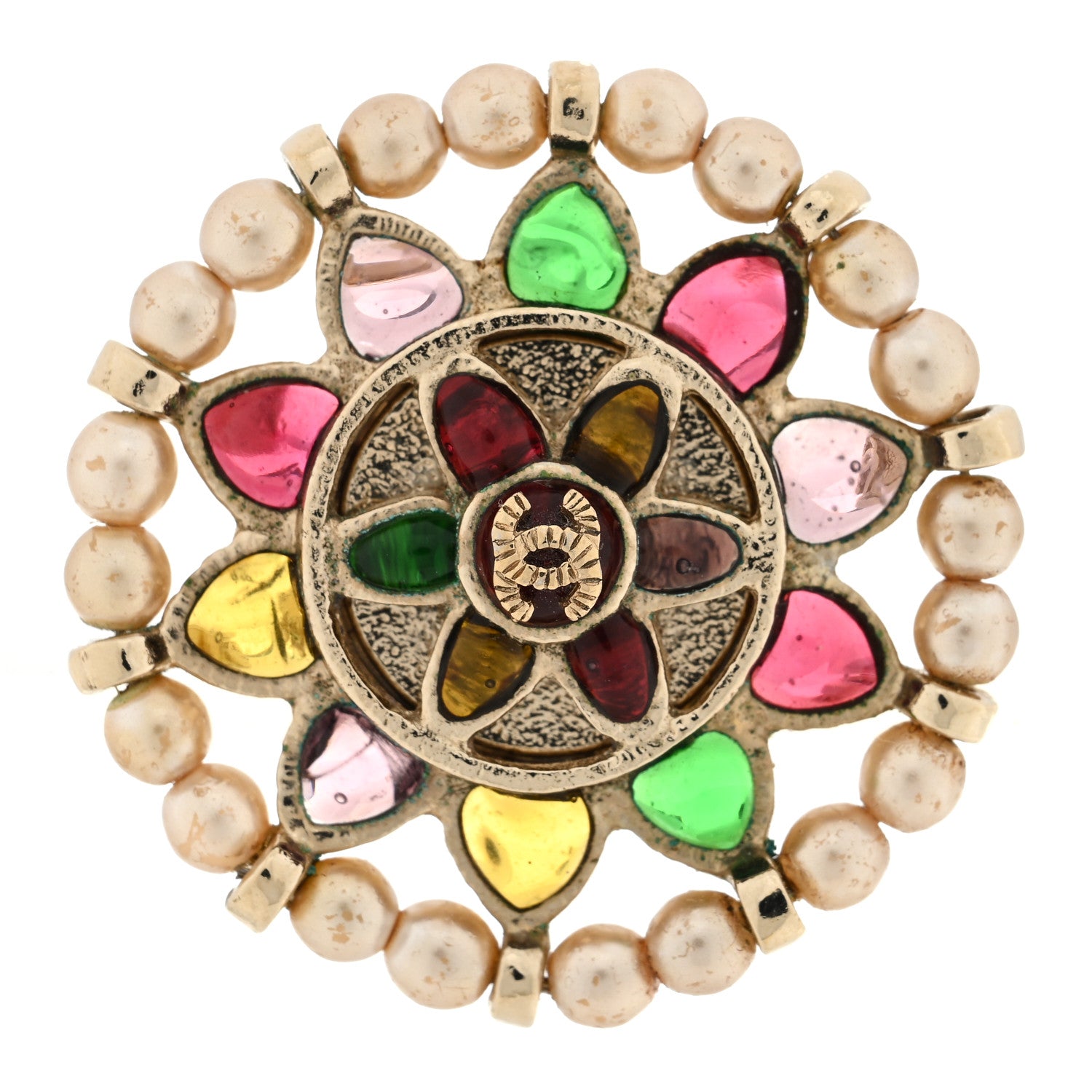 Chanel Gripoix Pearl Flower CC Ring 53 6.5 Multicolor 1 of 4