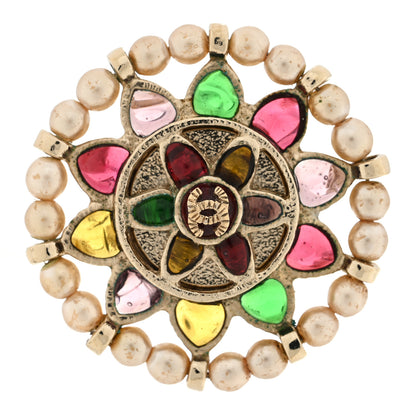 Chanel Gripoix Pearl Flower CC Ring 53 6.5 Multicolor 1 of 4