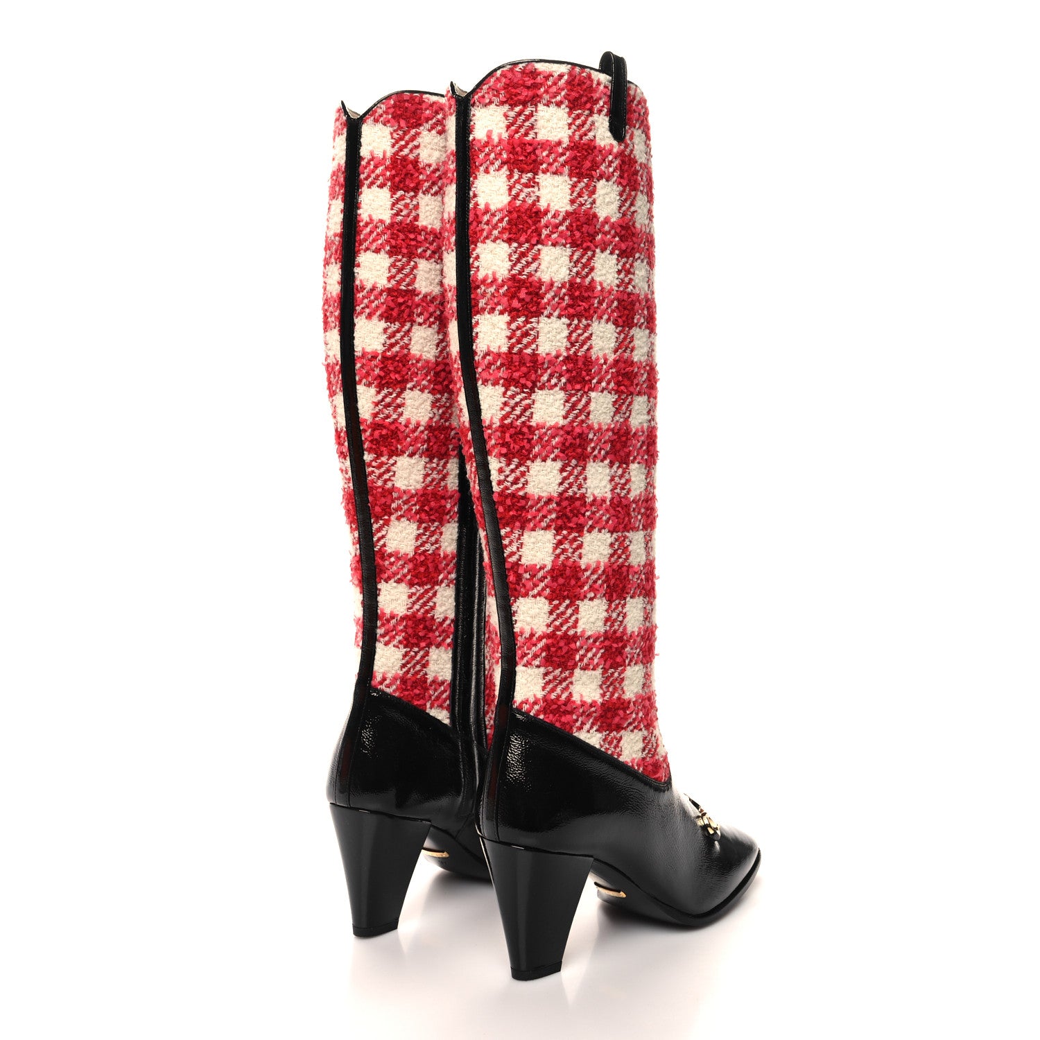 Gucci Tweed Naplack Gingham Zumi Knee Boots 37 White Red Black 4 of 9