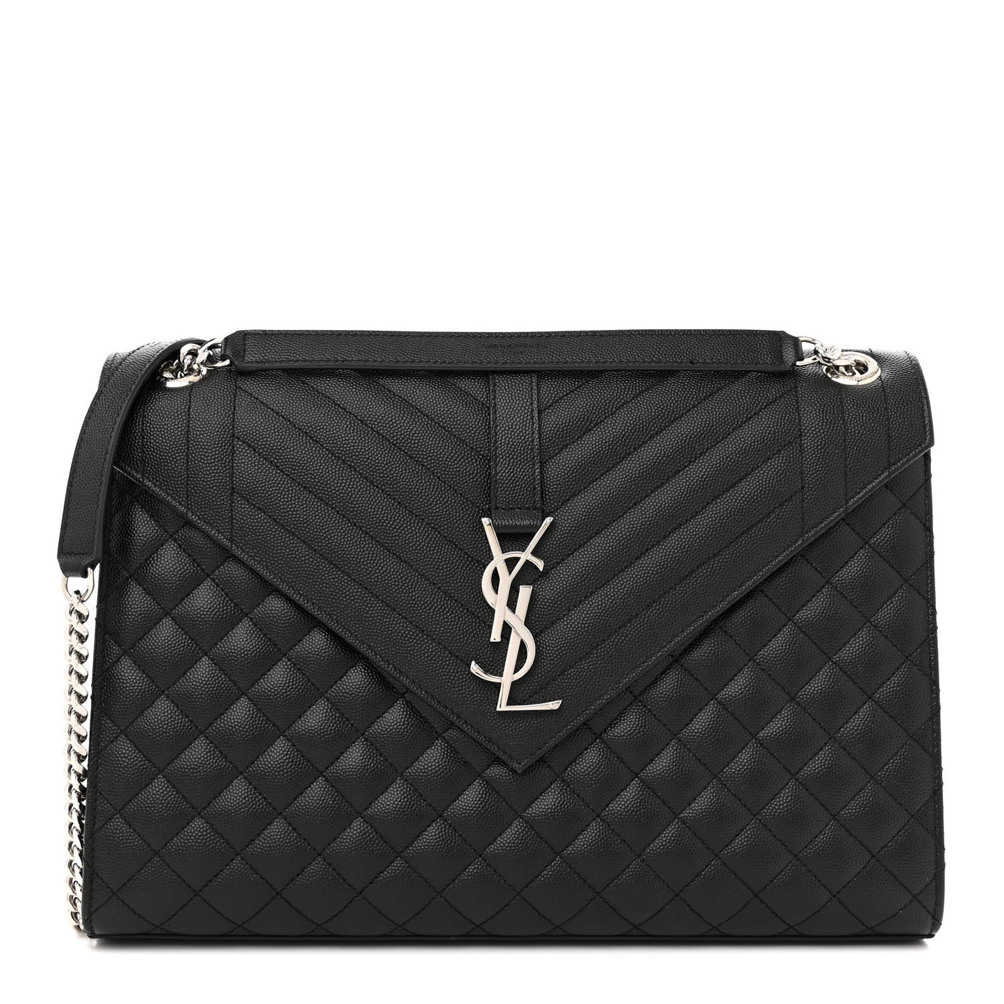 Grain De Poudre Textured Mixed Matelasse Large Triquilt Monogram Satchel Black
