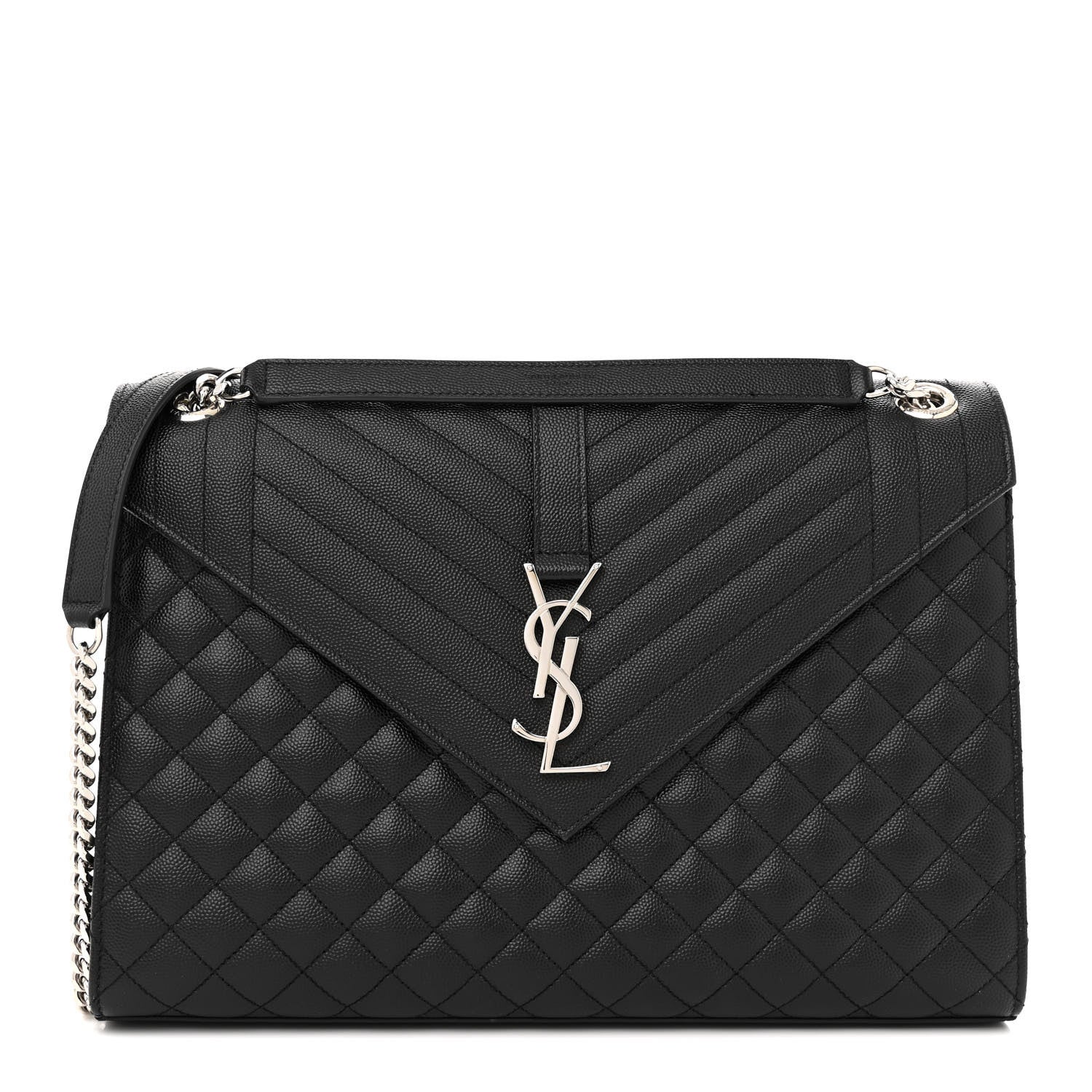 Saint Laurent Grain De Poudre Textured Mixed Matelasse Large Triquilt Monogram Satchel Black 1 of 11