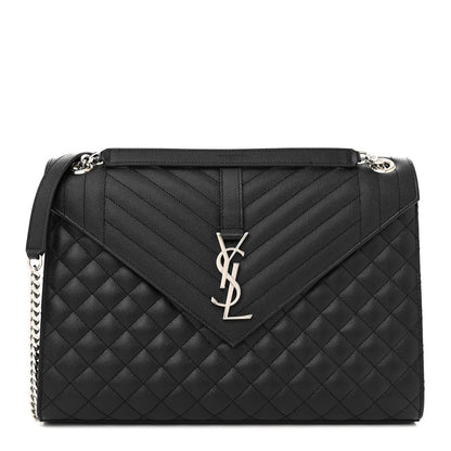 Saint Laurent Grain De Poudre Textured Mixed Matelasse Large Triquilt Monogram Satchel Black 1 of 11