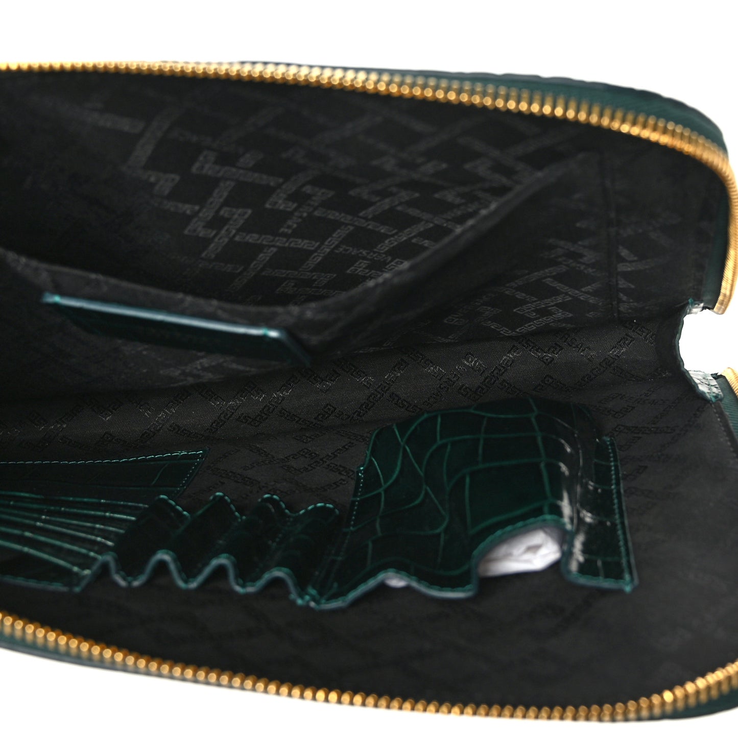 Crocodile Embossed Calfskin Medusa Small Zip Clutch Bottle Green