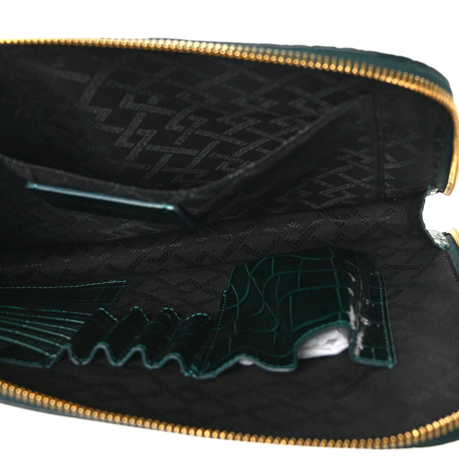 Versace Crocodile Embossed Calfskin Medusa Small Zip Clutch Bottle Green 5 of 8