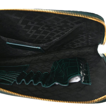 Versace Crocodile Embossed Calfskin Medusa Small Zip Clutch Bottle Green 5 of 8