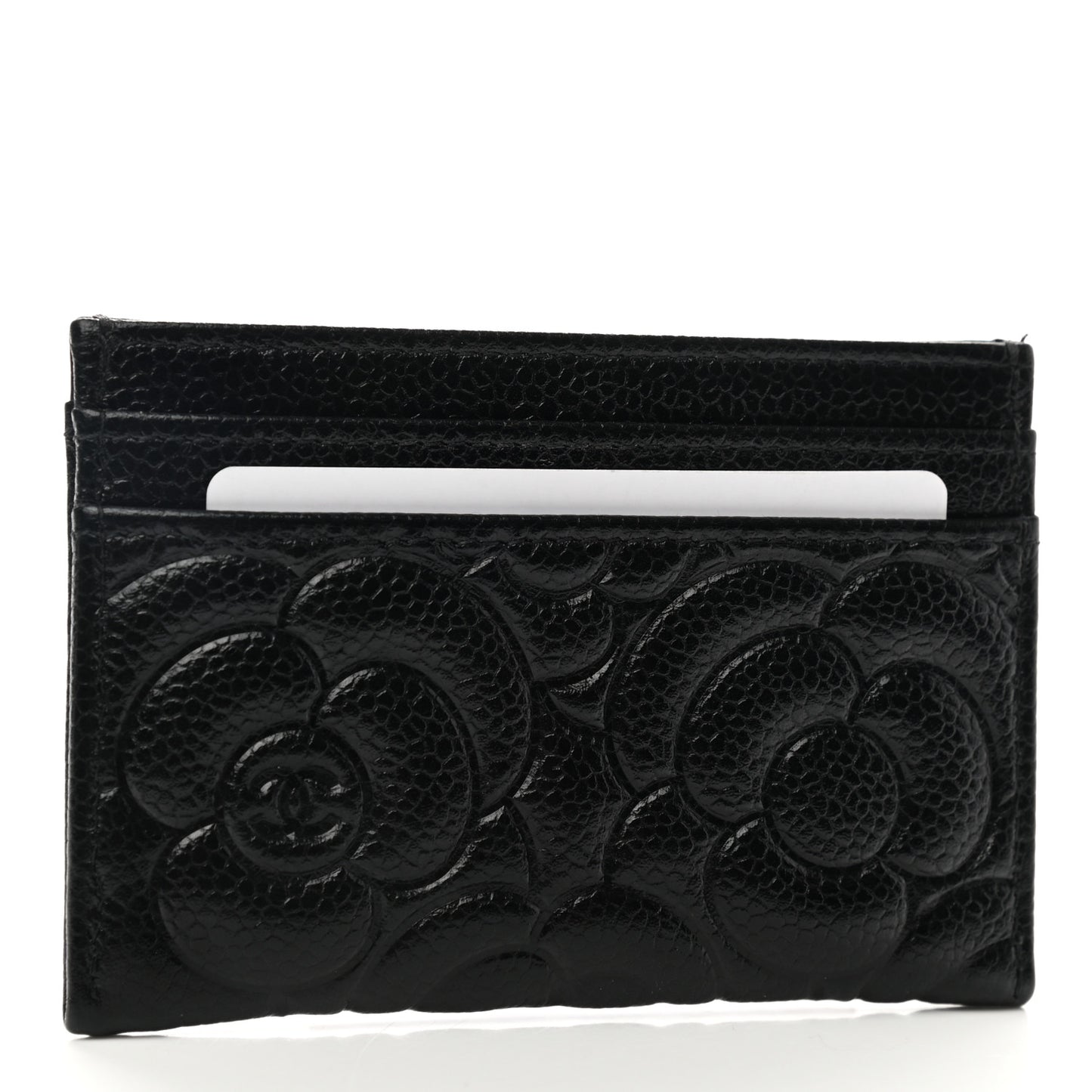 Caviar Camellia Embossed Card Holder Black