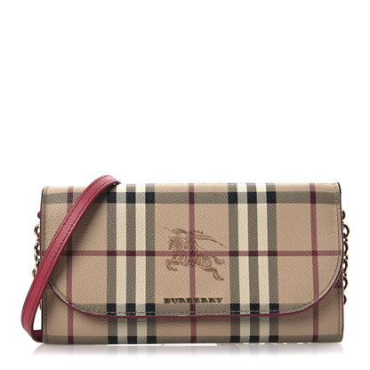 Burberry Haymarket Check Henley Wallet On Chain Coral Red 1 of 11