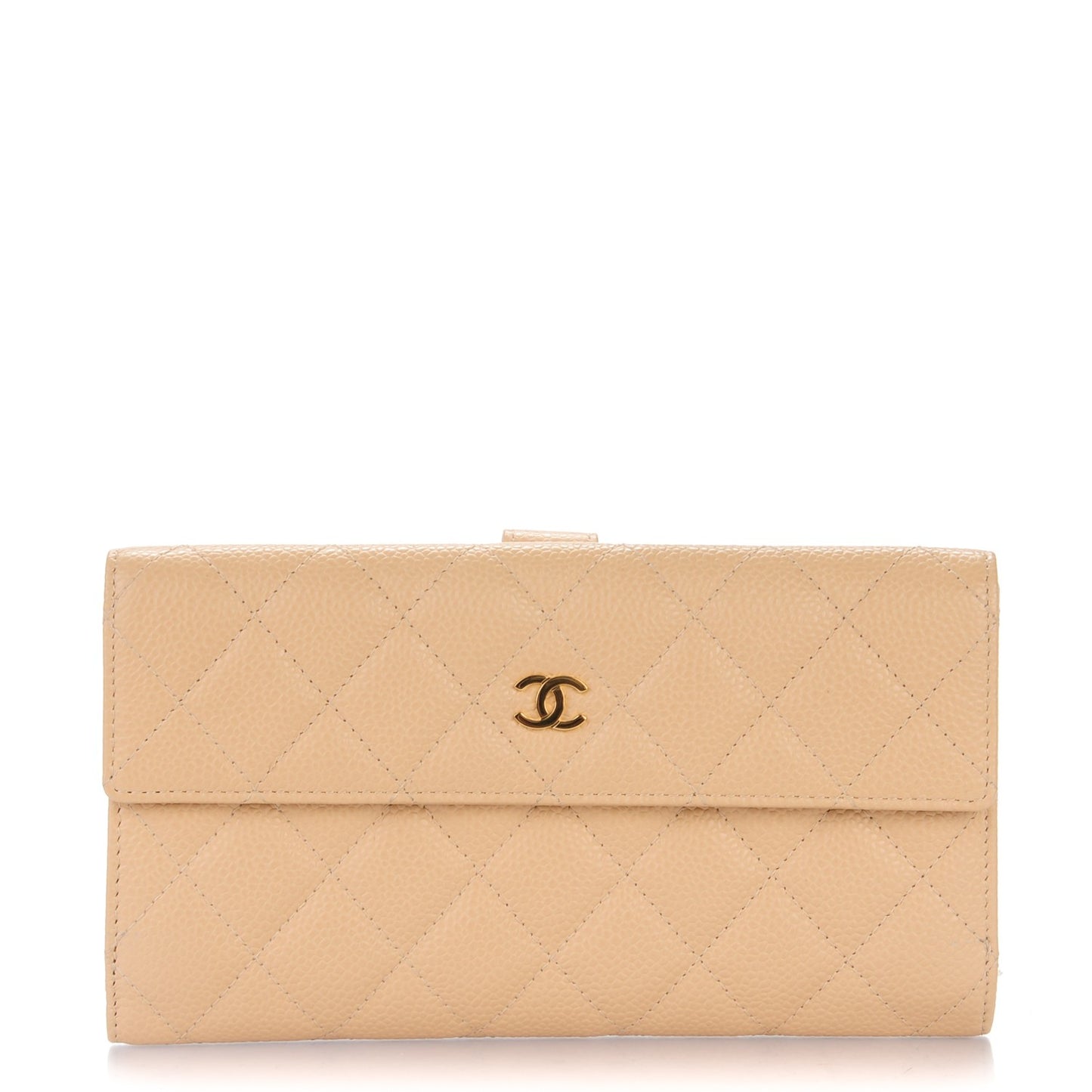 Caviar Quilted Long Flap Wallet Beige