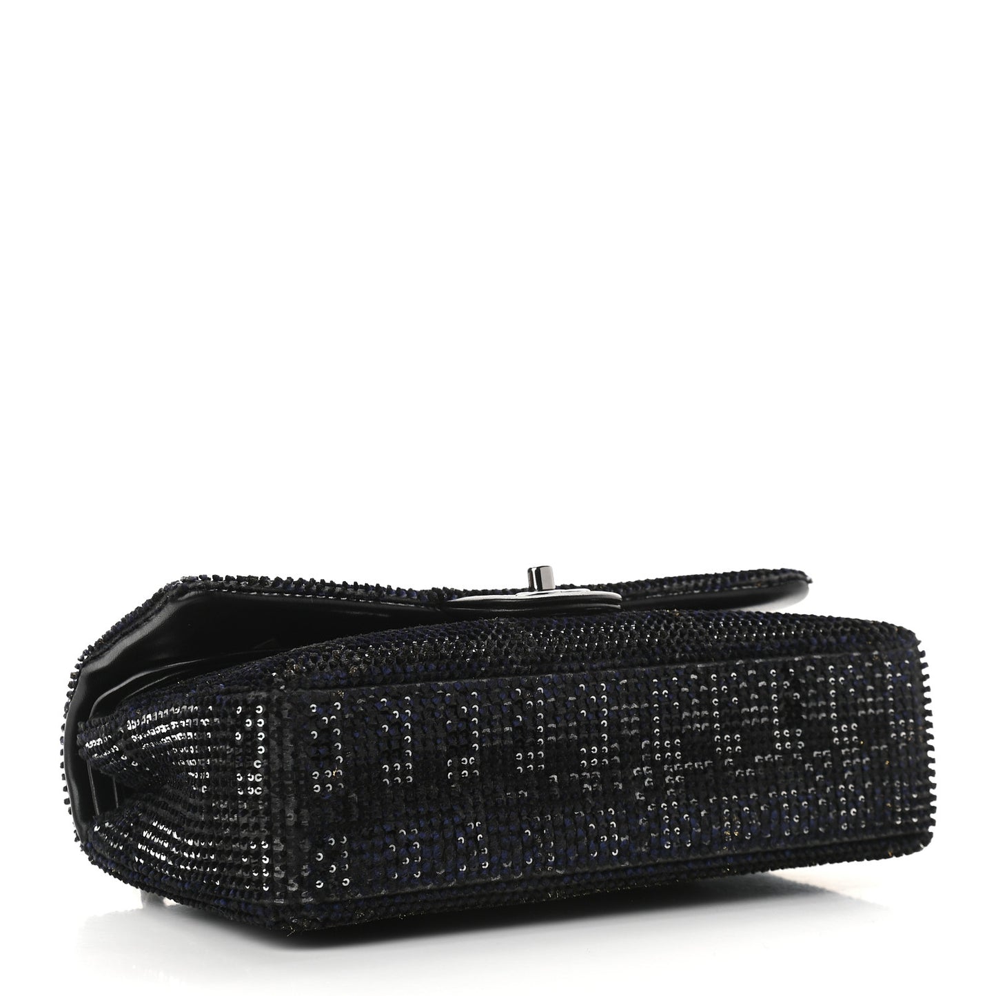 Velvet Sequin Mesh Lambskin Medium Double Flap Black