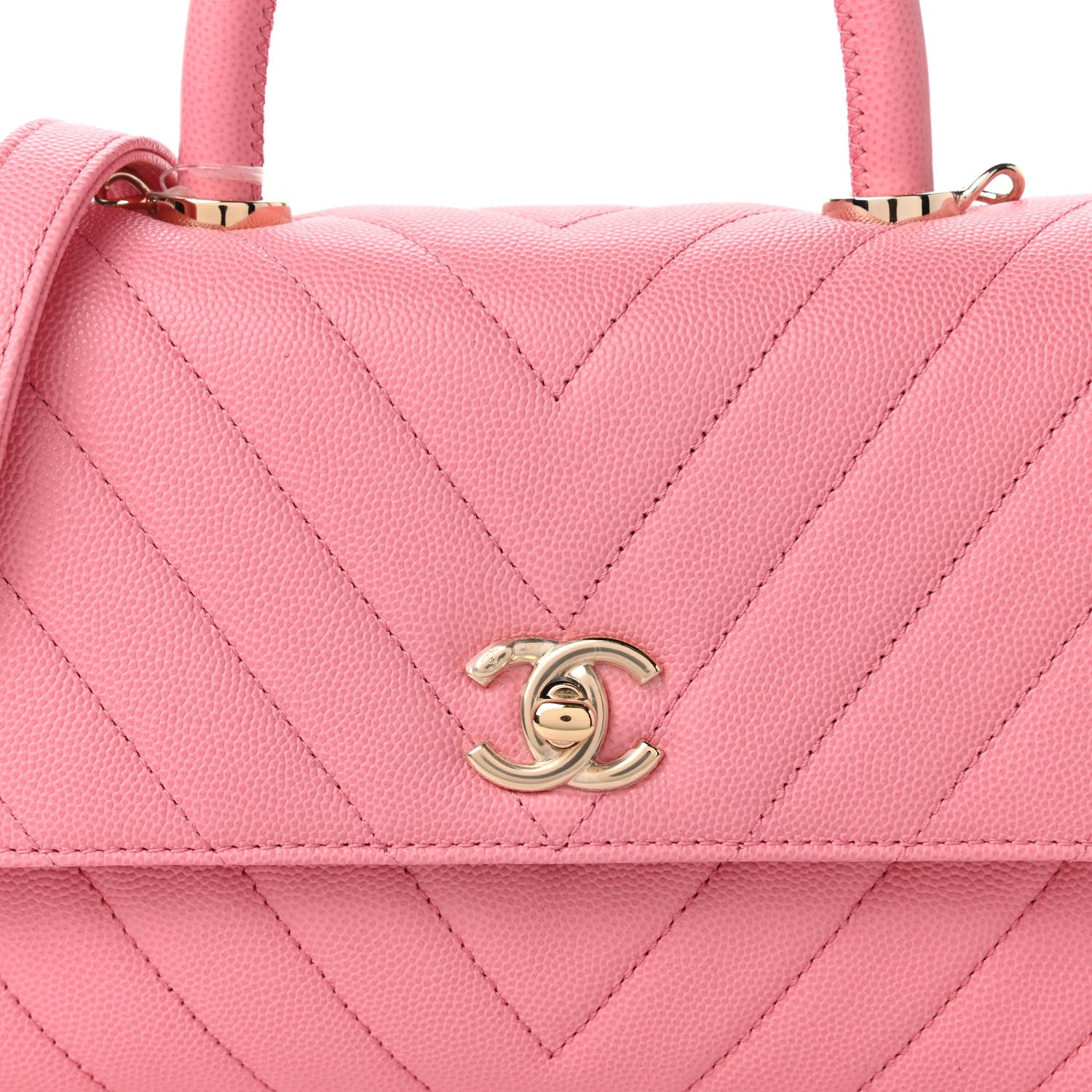 Chanel Caviar Chevron Quilted Mini Coco Handle Flap Pink 10 of 10
