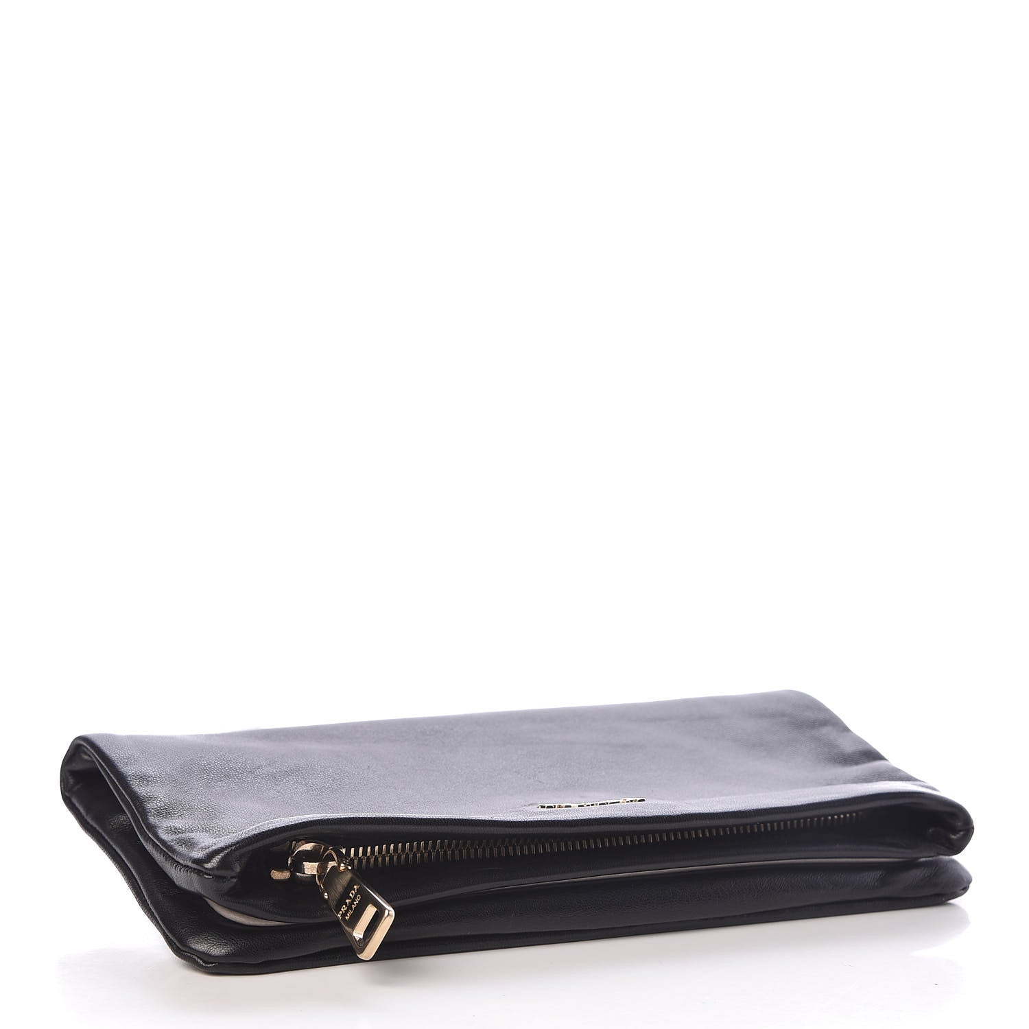Prada Glace Calfskin Fold Over Clutch Black 4 of 9