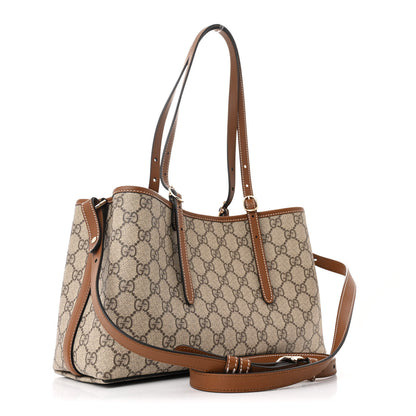 Gucci GG Supreme Monogram Emblem Medium Tote Bag Beige Dark Brown 3 of 11