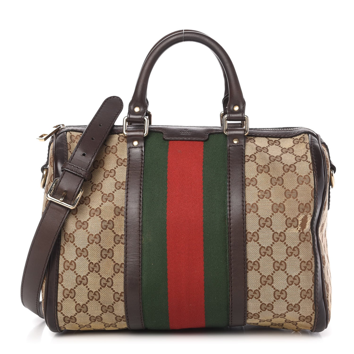 Gucci Monogram Vintage Web Medium Boston Dark Brown 1 of 12