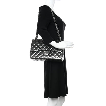 Chanel Striated Patent Quilted Jumbo Double Flap Grey 2 of 13