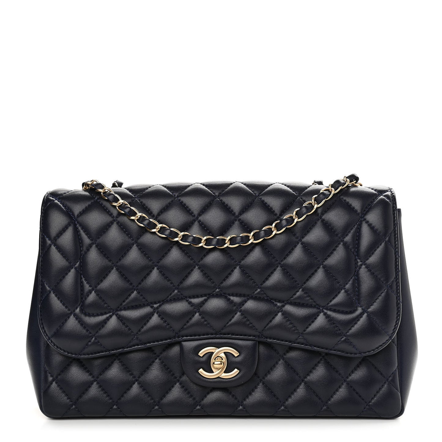 Lambskin Quilted Jumbo Mademoiselle Chic Flap Navy