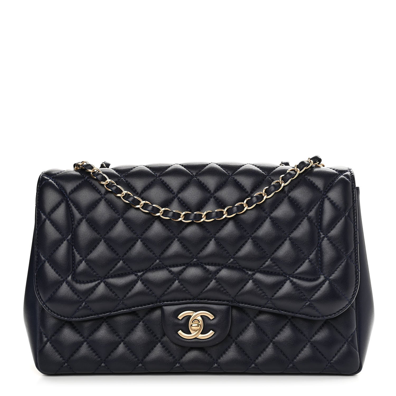 Chanel Lambskin Quilted Jumbo Mademoiselle Chic Flap Navy 1 of 12