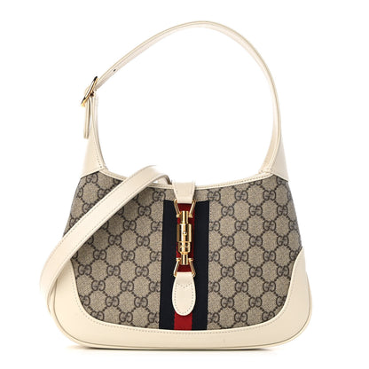 Gucci GG Supreme Monogram Azalea Calfskin Web Small Jackie 1961 Hobo Beige Ebony Mystic White 1 of 9