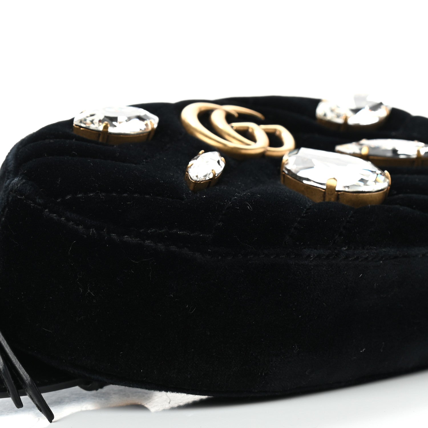 Gucci Velvet Matelasse Marquise Crystals GG Marmont Belt Bag 85 34 Black 8 of 9