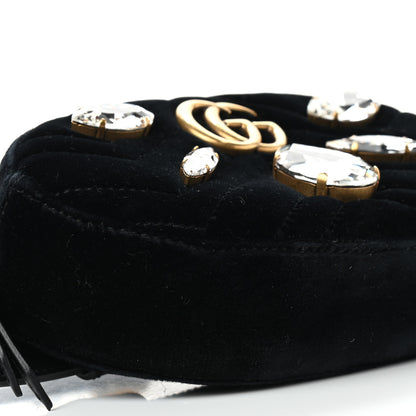 Gucci Velvet Matelasse Marquise Crystals GG Marmont Belt Bag 85 34 Black 8 of 9