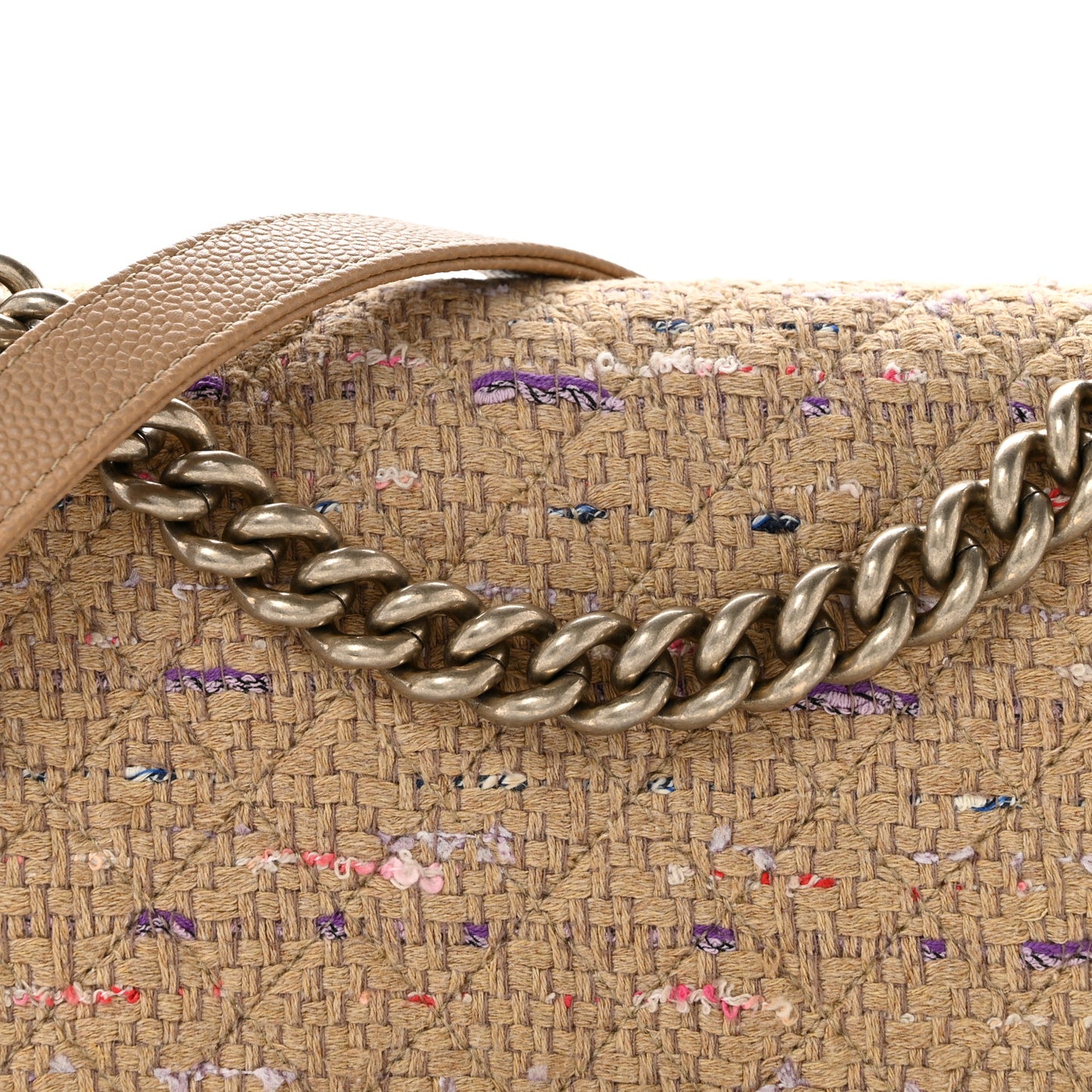 Calfskin Tweed Medium Boy Flap Dark Beige