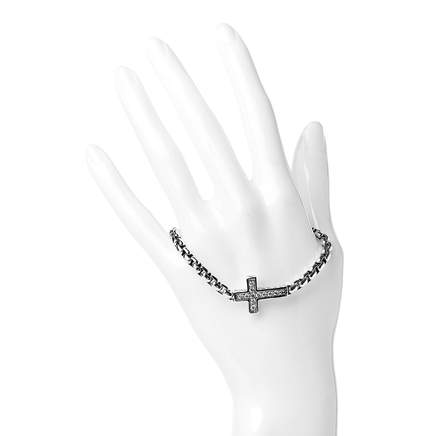 Sterling Silver Diamond Pave Cross Bracelet