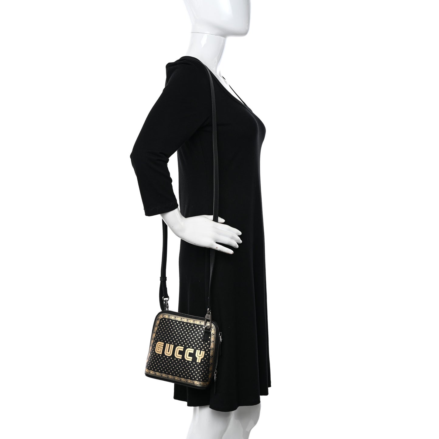 X SEGA Calfskin GUCCY Stars Mini Dome Shoulder Bag Black Gold