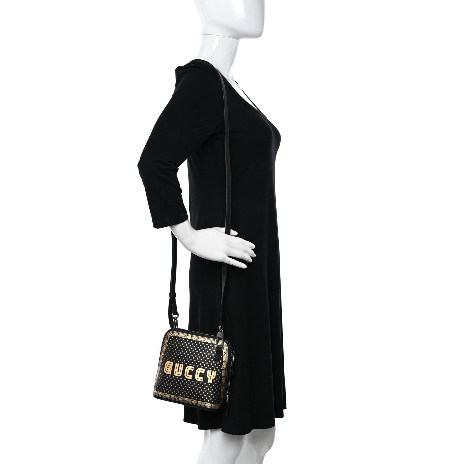 Gucci X SEGA Calfskin GUCCY Stars Mini Dome Shoulder Bag Black Gold 2 of 10