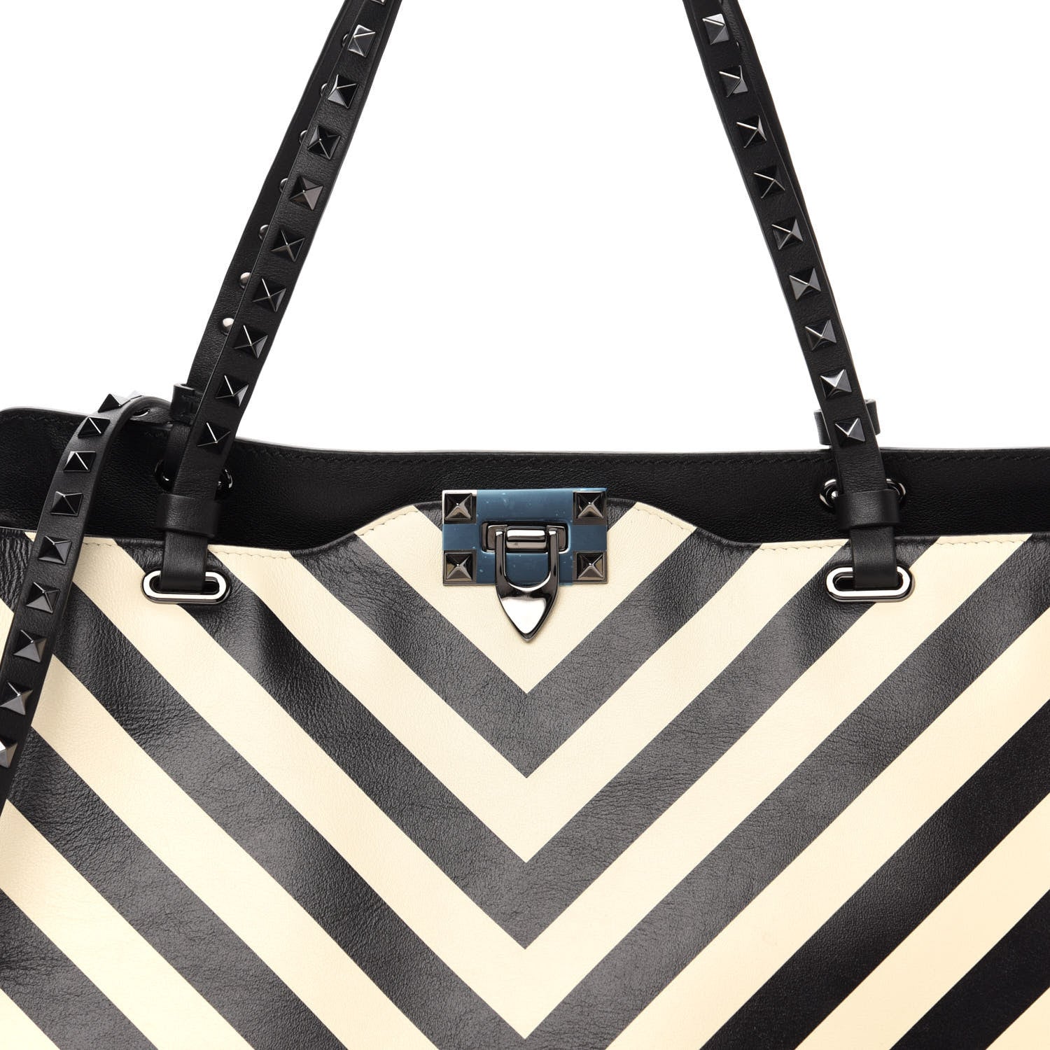 Valentino Garavani Calfskin Chevron Medium Rockstud Tote Light Ivory Black 10 of 10