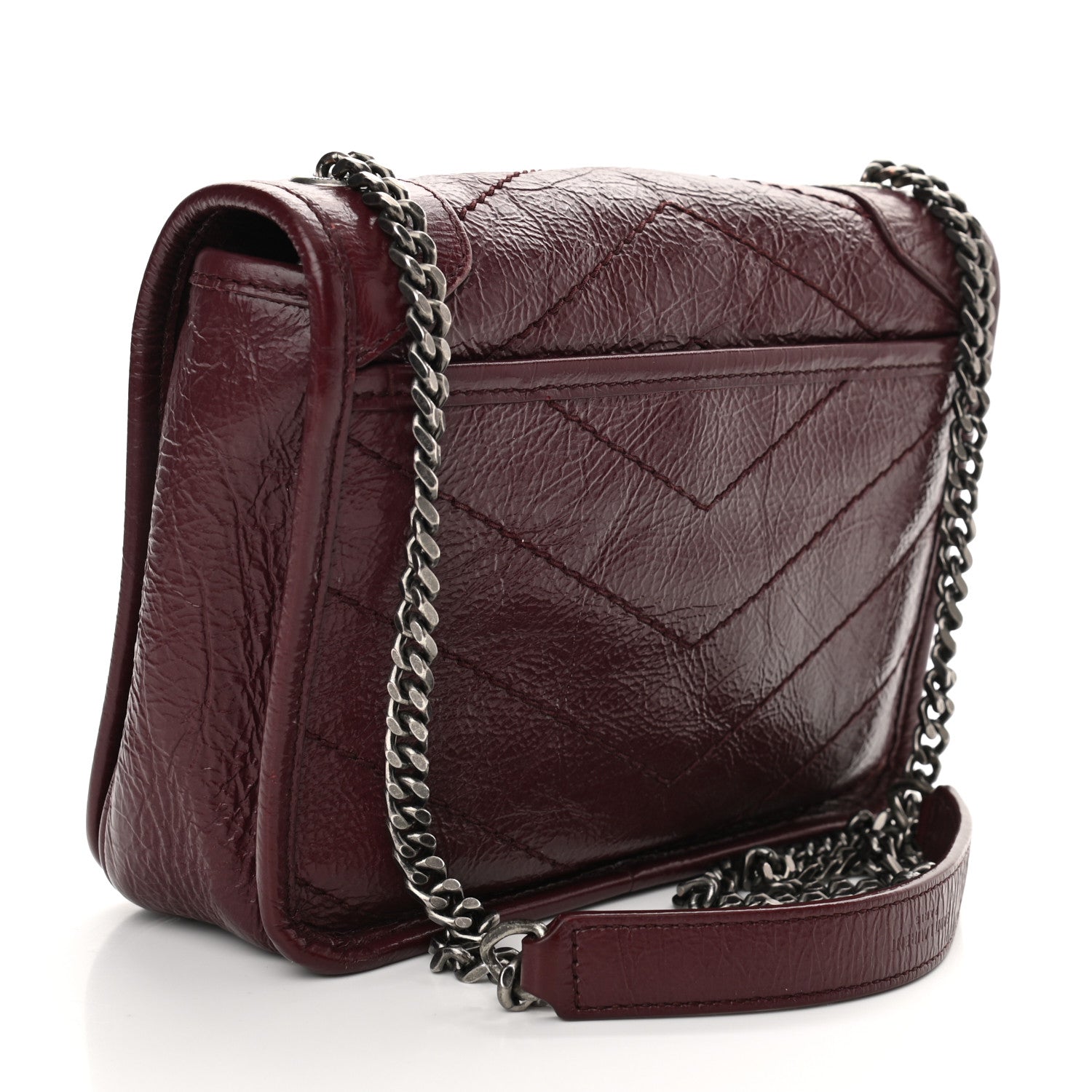 Saint Laurent Crinkled Calfskin Matelasse Monogram Niki Chain Wallet Dark Legion Red 3 of 10