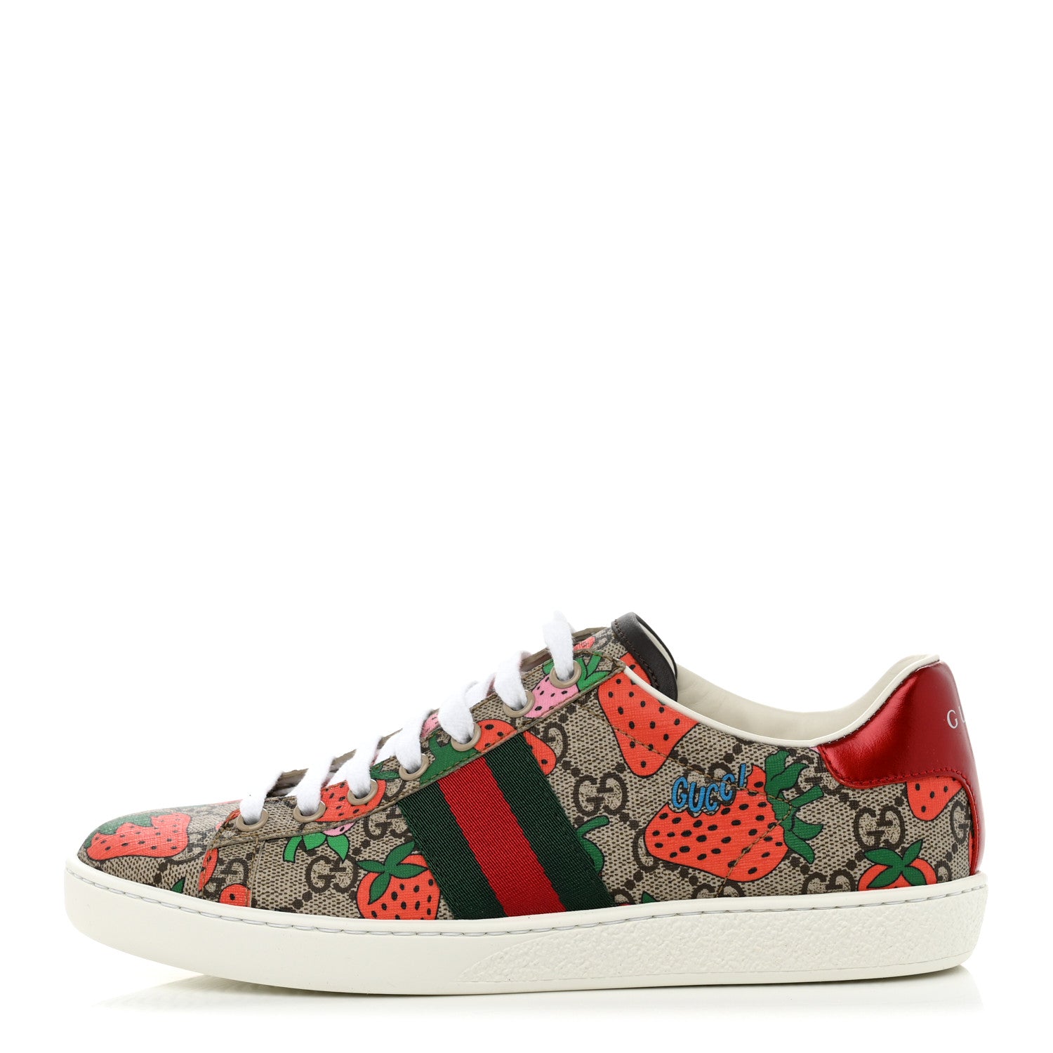 Gucci GG Supreme Monogram Strawberry Web Womens Ace Sneakers 36.5 Beige Multicolor Red Green 1 of 8