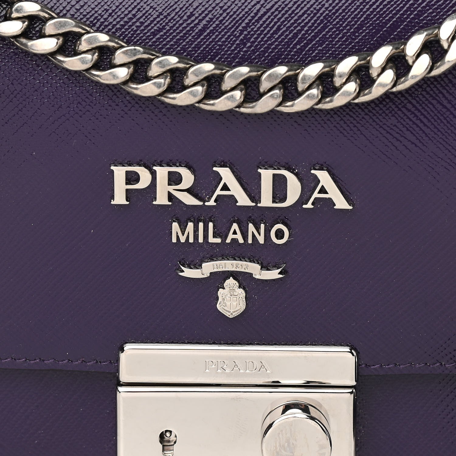 Prada Saffiano Vernice Sound Flap Chain Crossbody Bag Viola 7 of 11