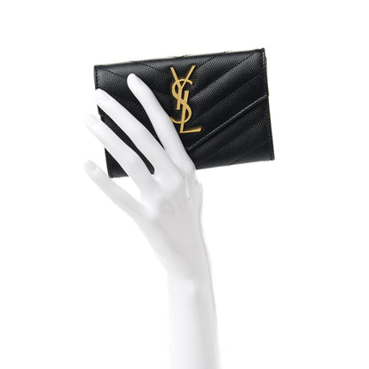 Saint Laurent Grain De Poudre Matelasse Chevron Small Monogram Envelope Wallet Black 2 of 10