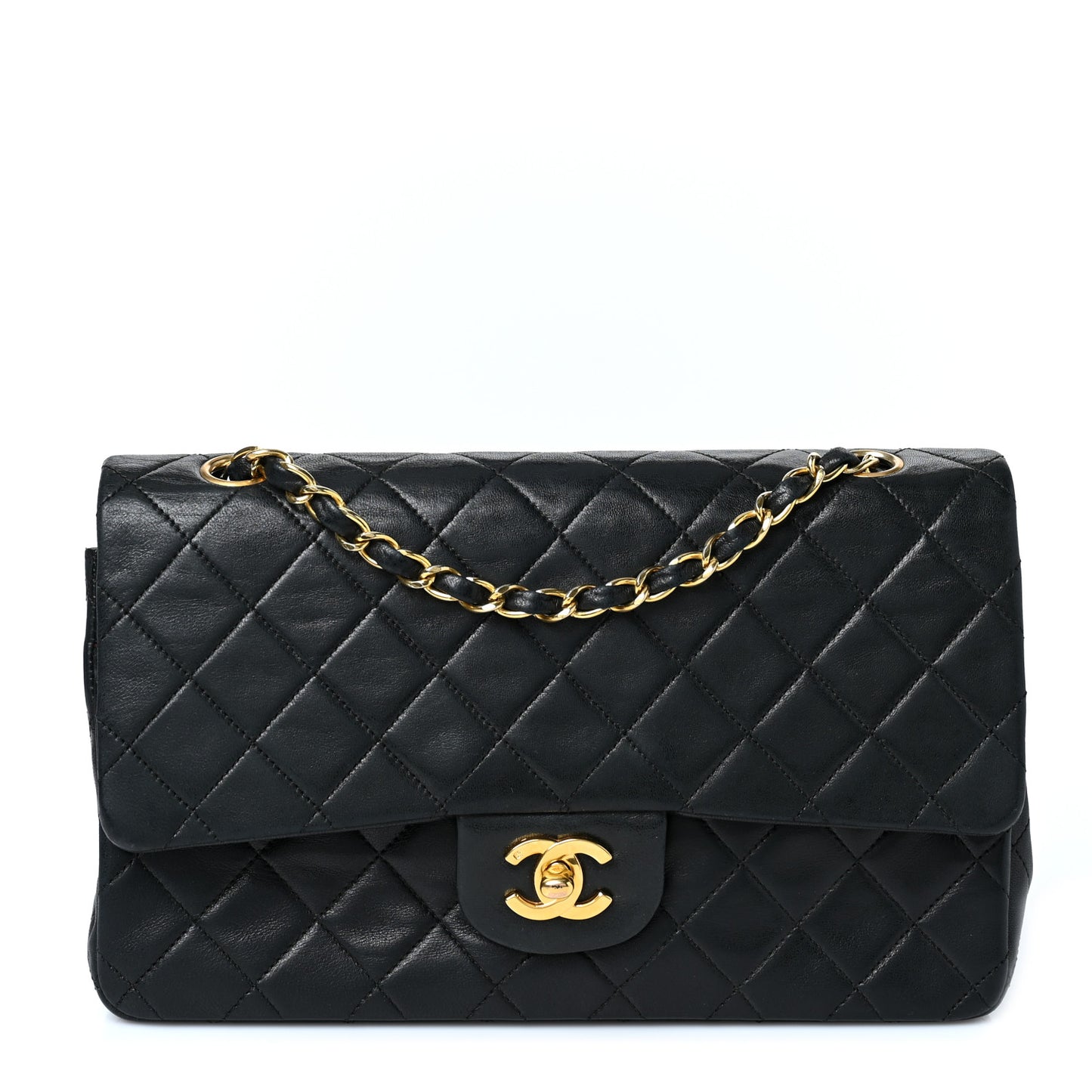 Lambskin Quilted Medium Double Flap Black