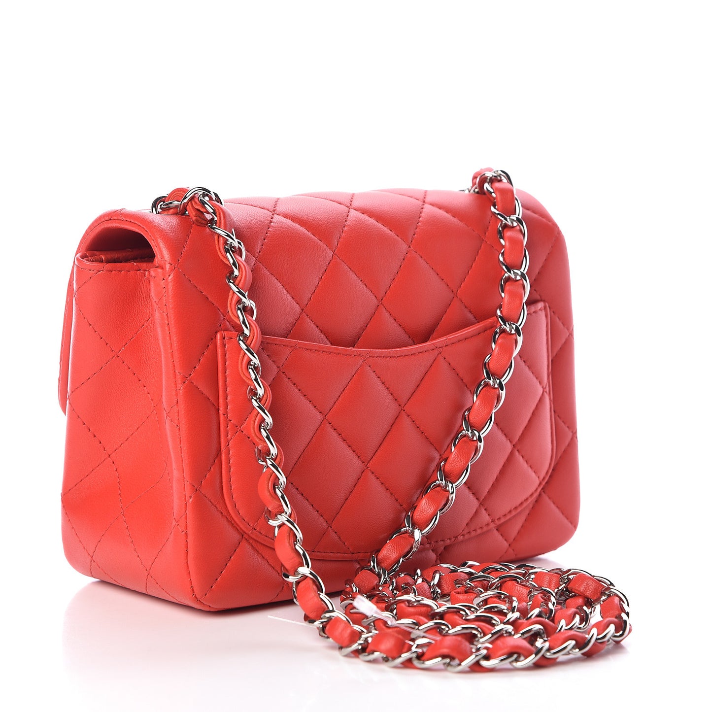 Lambskin Quilted Mini Square Flap Light Red