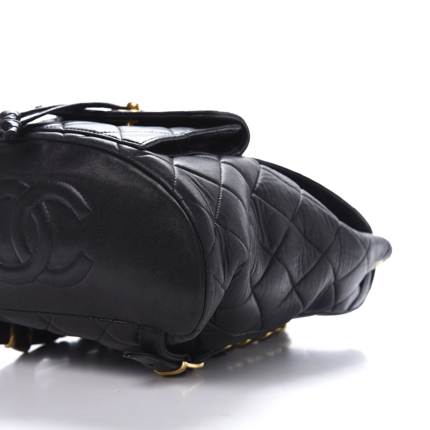 Lambskin Quilted Drawstring Backpack Black