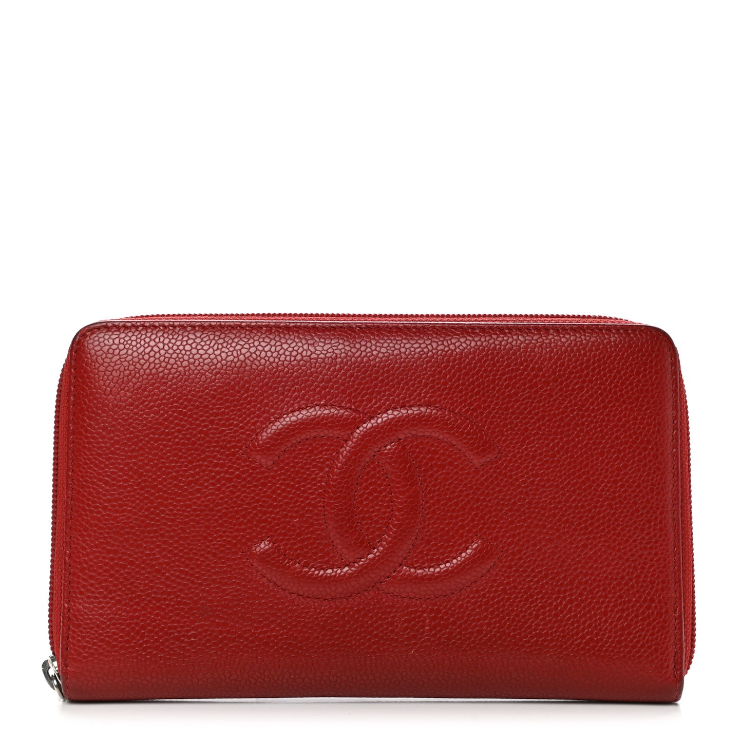 Caviar Large CC Timeless Zip Around Organizer Wallet Red
