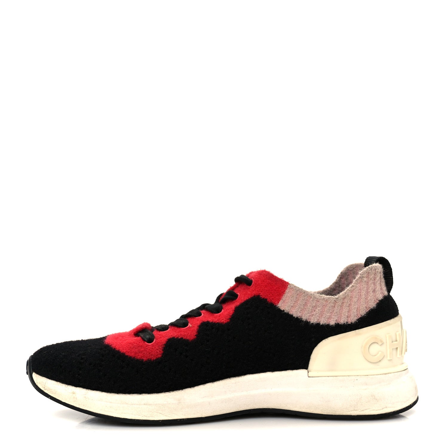 Chanel Mixed Fabrics Knit Sneakers 38 Black Red Pink 1 of 9