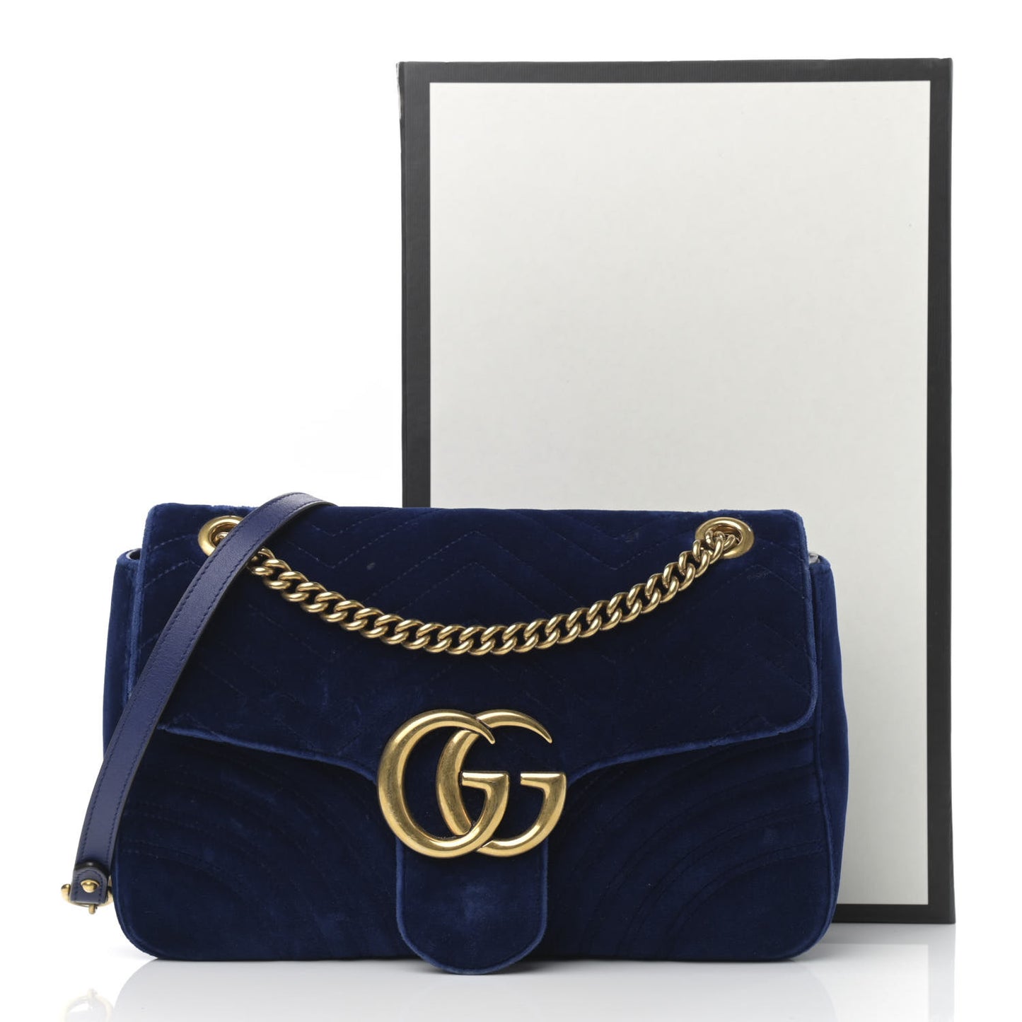 Velvet Matelasse Medium GG Marmont Shoulder Bag Cobalt Blue
